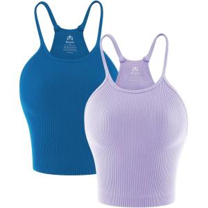 imageSunzel Free to Be Tank Crop Ribbed Tank Tops Seamless Racerback Camisoles No pad Camis Cropped Workout Gym YogaClassic Bluelilac2pcswaist Length
