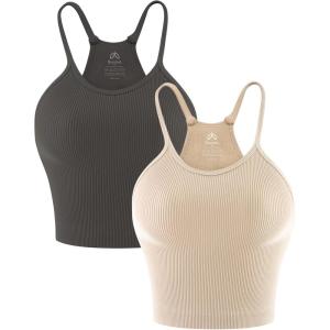 imageSunzel Free to Be Tank Crop Ribbed Tank Tops Seamless Racerback Camisoles No pad Camis Cropped Workout Gym YogaDeep Grey Bbeige2pcscrop