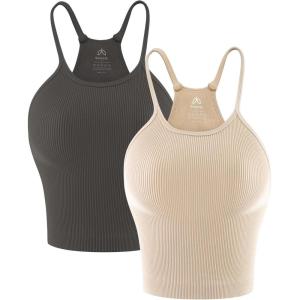 imageSunzel Free to Be Tank Crop Ribbed Tank Tops Seamless Racerback Camisoles No pad Camis Cropped Workout Gym YogaDeep Greybbeige2pcswaist Length