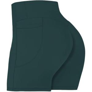 imageSunzel No Front Seam Biker Shorts for Women with Pockets Yoga Workout Gym Bike Shorts with Tummy ControlJasper Green