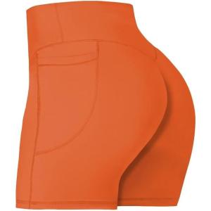 imageSunzel No Front Seam Biker Shorts for Women with Pockets Yoga Workout Gym Bike Shorts with Tummy ControlOrange