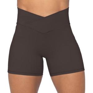 imageSunzel Sunzfly Crossover Biker Shorts for Women No Front Seam V High Waist Yoga Workout Gym Shorts with Tummy ControlSeal Brown