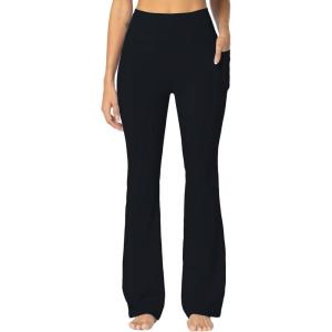imageSunzel Sunzfly Womens Mini Flare Leggings with Pockets High Waisted Tummy Control Yoga Pants Bootcut Workout Gym CasualBlack