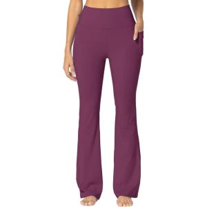 imageSunzel Sunzfly Womens Mini Flare Leggings with Pockets High Waisted Tummy Control Yoga Pants Bootcut Workout Gym CasualItalian Plum