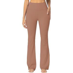 imageSunzel Sunzfly Womens Mini Flare Leggings with Pockets High Waisted Tummy Control Yoga Pants Bootcut Workout Gym CasualRaw Brown