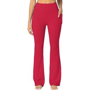 imageSunzel Sunzfly Womens Mini Flare Leggings with Pockets High Waisted Tummy Control Yoga Pants Bootcut Workout Gym CasualScarlet Smile