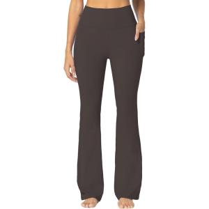 imageSunzel Sunzfly Womens Mini Flare Leggings with Pockets High Waisted Tummy Control Yoga Pants Bootcut Workout Gym CasualSeal Brown