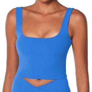 imageSunzel Womens Double Lined Tank Top Sleeveless Square Neck Crop Top Yoga ampamp Fitness Fitted Workout Casual Activewear ShirtClassic Blue
