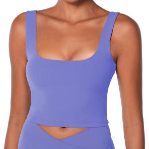 imageSunzel Womens Double Lined Tank Top Sleeveless Square Neck Crop Top Yoga ampamp Fitness Fitted Workout Casual Activewear ShirtPeriwinkle