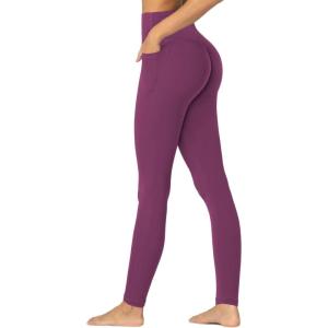 imageSunzfly Invisible Butt Scrunch Workout Leggings with Pockets for Women No Front Seam Gym Yoga Pants with Tummy ControlCherry Red