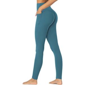 imageSunzfly Invisible Butt Scrunch Workout Leggings with Pockets for Women No Front Seam Gym Yoga Pants with Tummy ControlForest Green