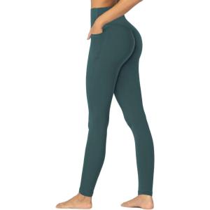 imageSunzfly Invisible Butt Scrunch Workout Leggings with Pockets for Women No Front Seam Gym Yoga Pants with Tummy ControlJasper Green