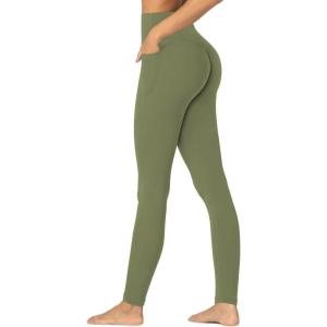 imageSunzfly Invisible Butt Scrunch Workout Leggings with Pockets for Women No Front Seam Gym Yoga Pants with Tummy ControlOlive Green