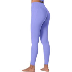 imageSunzfly Invisible Butt Scrunch Workout Leggings with Pockets for Women No Front Seam Gym Yoga Pants with Tummy ControlPeriwinkle Purple
