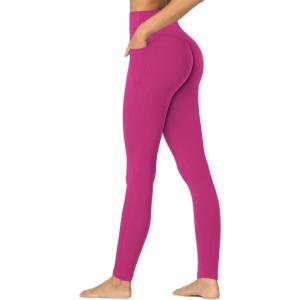 imageSunzfly Invisible Butt Scrunch Workout Leggings with Pockets for Women No Front Seam Gym Yoga Pants with Tummy ControlSangria