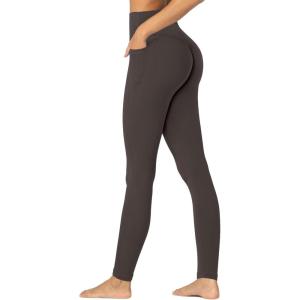 imageSunzfly Invisible Butt Scrunch Workout Leggings with Pockets for Women No Front Seam Gym Yoga Pants with Tummy ControlSeal Brown