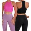 imageSunzel Ribbed Tank Tops for Women Halter High Neck Seamless Cute Crop Top Basics Sleeveless Workout Athletic Yoga Shirts2 Pack Blackhot Pink Crop