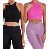 imageSunzel Ribbed Tank Tops for Women Halter High Neck Seamless Cute Crop Top Basics Sleeveless Workout Athletic Yoga Shirts2 Pack Blackhot Pink Crop