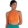 imageSunzel Ribbed Tank Tops for Women Halter High Neck Seamless Cute Crop Top Basics Sleeveless Workout Athletic Yoga Shirts2 Pack Neon Greenbright Orange Crop