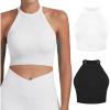 imageSunzel Ribbed Tank Tops for Women Halter High Neck Seamless Cute Crop Top Basics Sleeveless Workout Athletic Yoga Shirts2 Pack Blackwhite Crop