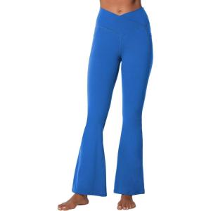 imageSunzel Flare Leggings for Women with Pockets Crossover Yoga Pants with Tummy Control High Waisted and Wide LegClassic Blue