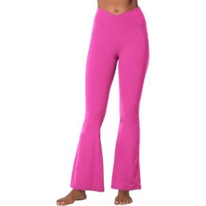 imageSunzel Flare Leggings for Women with Pockets Crossover Yoga Pants with Tummy Control High Waisted and Wide LegSonic Pink