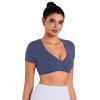 imageSunzel Womens Twist Deep V Workout Tops Summer Crop Gym Tops Buttery Soft Short Sleeve Shirts for Yoga Athletic PilatesAsh Blue