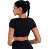 imageSunzel Womens Twist Deep V Workout Tops Summer Crop Gym Tops Buttery Soft Short Sleeve Shirts for Yoga Athletic PilatesBlack