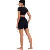 imageSunzel Womens Twist Deep V Workout Tops Summer Crop Gym Tops Buttery Soft Short Sleeve Shirts for Yoga Athletic PilatesBlack