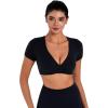 imageSunzel Womens Twist Deep V Workout Tops Summer Crop Gym Tops Buttery Soft Short Sleeve Shirts for Yoga Athletic PilatesBlack