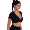 imageSunzel Womens Twist Deep V Workout Tops Summer Crop Gym Tops Buttery Soft Short Sleeve Shirts for Yoga Athletic PilatesBlack