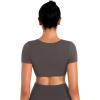 imageSunzel Womens Twist Deep V Workout Tops Summer Crop Gym Tops Buttery Soft Short Sleeve Shirts for Yoga Athletic PilatesSeal Brown