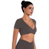 imageSunzel Womens Twist Deep V Workout Tops Summer Crop Gym Tops Buttery Soft Short Sleeve Shirts for Yoga Athletic PilatesSeal Brown