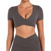 imageSunzel Womens Twist Deep V Workout Tops Summer Crop Gym Tops Buttery Soft Short Sleeve Shirts for Yoga Athletic PilatesSeal Brown