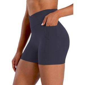imageSunzel Hidden Butt Lifting Scrunch Biker Shorts Women with Pockets Crossover High Waist Yoga Gym Workout Tummy Control ShortsAsh Blue