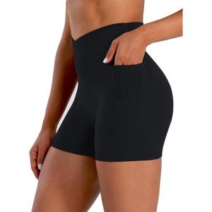 imageSunzel Hidden Butt Lifting Scrunch Biker Shorts Women with Pockets Crossover High Waist Yoga Gym Workout Tummy Control ShortsBlack