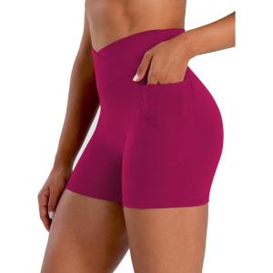 imageSunzel Hidden Butt Lifting Scrunch Biker Shorts Women with Pockets Crossover High Waist Yoga Gym Workout Tummy Control ShortsSangria