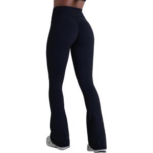 imageSunzel Hidden Butt Lifting Scrunch Flare Leggings for Women with Pockets No Front Seam Tummy Control Mini Flared Yoga PantsBlack