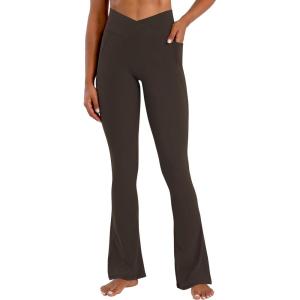 imageSunzel Hidden Butt Lifting Scrunch Flare Leggings for Women with Pockets No Front Seam Tummy Control Mini Flared Yoga PantsSeal Brown