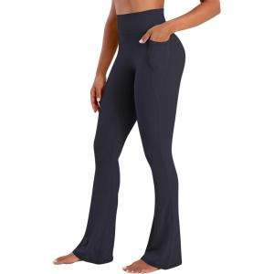 imageSunzel No Front Seam Flare Leggings for Women with Pockets Hidden Butt Lifting Scrunch Tummy Control Mini Flared Yoga PantsAsh Blue