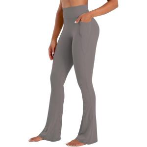 imageSunzel No Front Seam Flare Leggings for Women with Pockets Hidden Butt Lifting Scrunch Tummy Control Mini Flared Yoga PantsCharcoal Gray