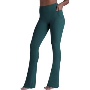 imageSunzel No Front Seam Flare Leggings for Women with Pockets Hidden Butt Lifting Scrunch Tummy Control Mini Flared Yoga PantsForest Green
