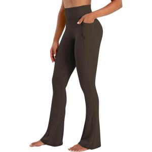 imageSunzel No Front Seam Flare Leggings for Women with Pockets Hidden Butt Lifting Scrunch Tummy Control Mini Flared Yoga PantsSeal Brown