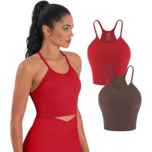 imageSunzel Free to Be Tank Crop Ribbed Tank Tops Seamless Racerback Camisoles No pad Camis Cropped Workout Gym YogaCarmine Brown2pcscrop