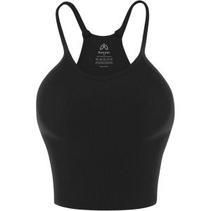 imageSunzel Free to Be Tank Crop Ribbed Tank Tops Seamless Racerback Camisoles No pad Camis Cropped Workout Gym YogaMidnight Black1pcscrop
