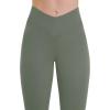 imageSunzel Mini Flare Leggings for Women V Crossover Mid Rise Workout Flared Yoga Pants with Tummy Control and Wide LegAsh Green