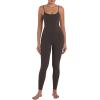imageSunzel Workout Jumpsuits for Women Adjustable Spaghetti Strap Leggings Bodysuit Square Neck Sleeveless One Piece Yoga UnitardSeal Brown