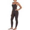 imageSunzel Workout Jumpsuits for Women Adjustable Spaghetti Strap Leggings Bodysuit Square Neck Sleeveless One Piece Yoga UnitardSeal Brown
