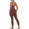 imageSunzel Workout Jumpsuits for Women Adjustable Spaghetti Strap Leggings Bodysuit Square Neck Sleeveless One Piece Yoga UnitardWine Red