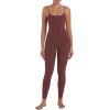 imageSunzel Workout Jumpsuits for Women Adjustable Spaghetti Strap Leggings Bodysuit Square Neck Sleeveless One Piece Yoga UnitardWine Red